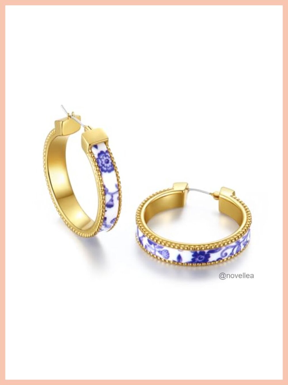 Hand-Painted Porcelain Hoop Earrings 18K Gold Plated Statement Jewelry